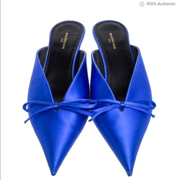 Balenciaga Blue Pointy Toe Mule Satin Slip On Pumps - Picture 1 of 3